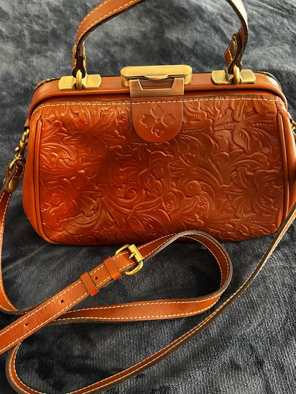 Patricia Nash Embossed Leather Crossbody in Cognac